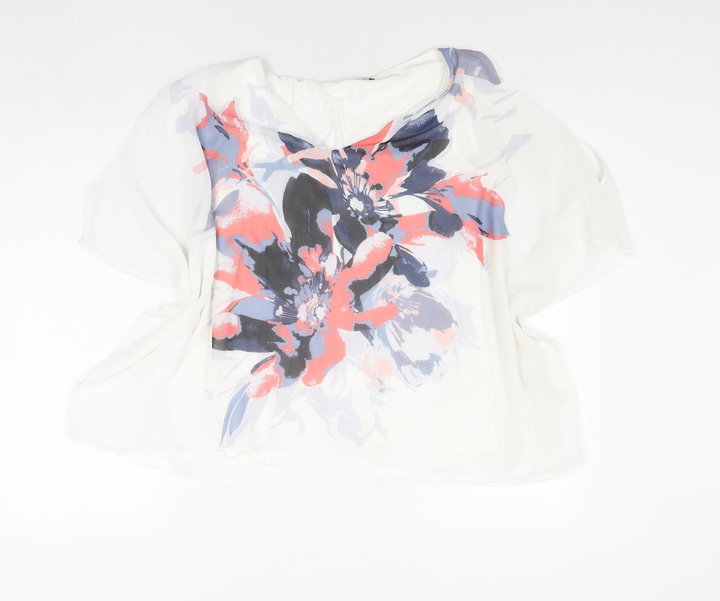 Roman Womens White Polyester Basic Blouse Size 10 V-Neck - Floral Print