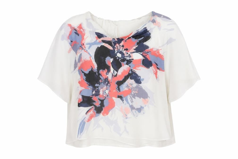 Roman Womens White Polyester Basic Blouse Size 10 V-Neck - Floral Print