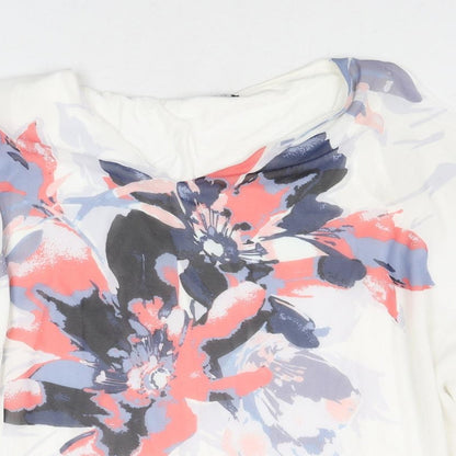 Close-up detail of Roman women’s white polyester basic blouse, size UK 10, v-neck - floral print