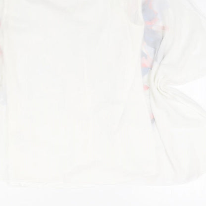 Brand and care label for Roman women’s white polyester basic blouse, size UK 10, v-neck - floral print