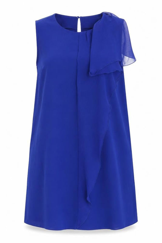 Zara Womens Blue Polyester Shift Size L Round Neck Button - Frill Detail