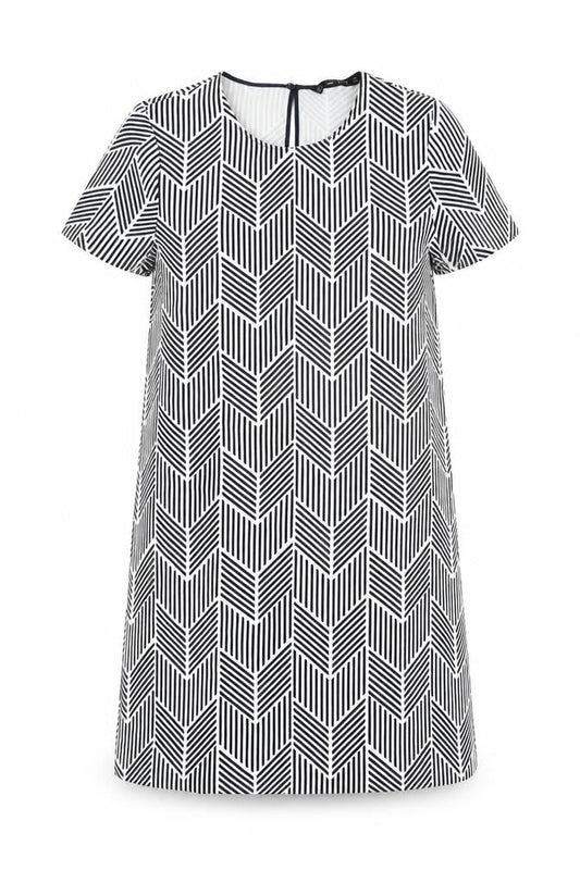 Zara Womens Black Geometric Polyester Shift Size M Round Neck Button