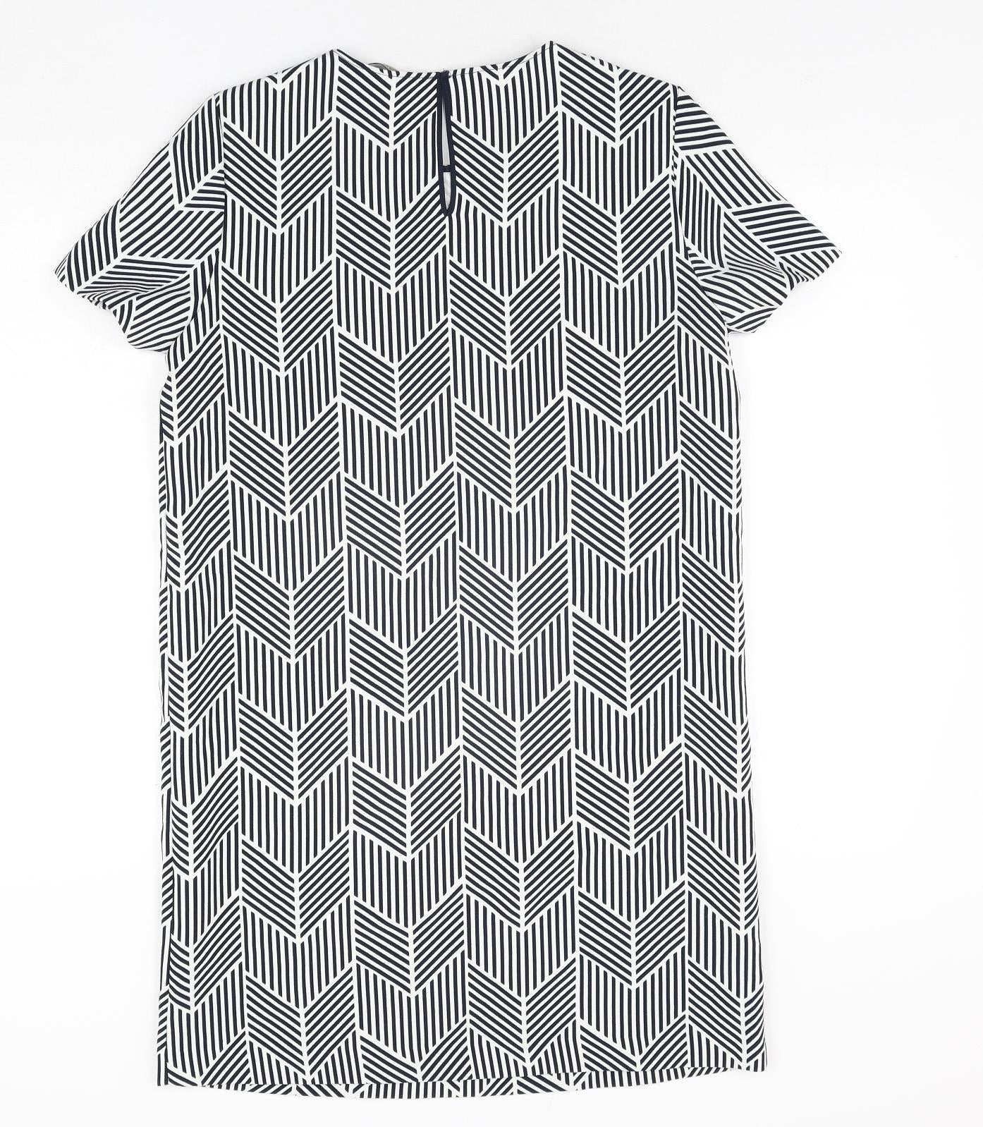Zara Womens Black Geometric Polyester Shift Size M Round Neck Button
