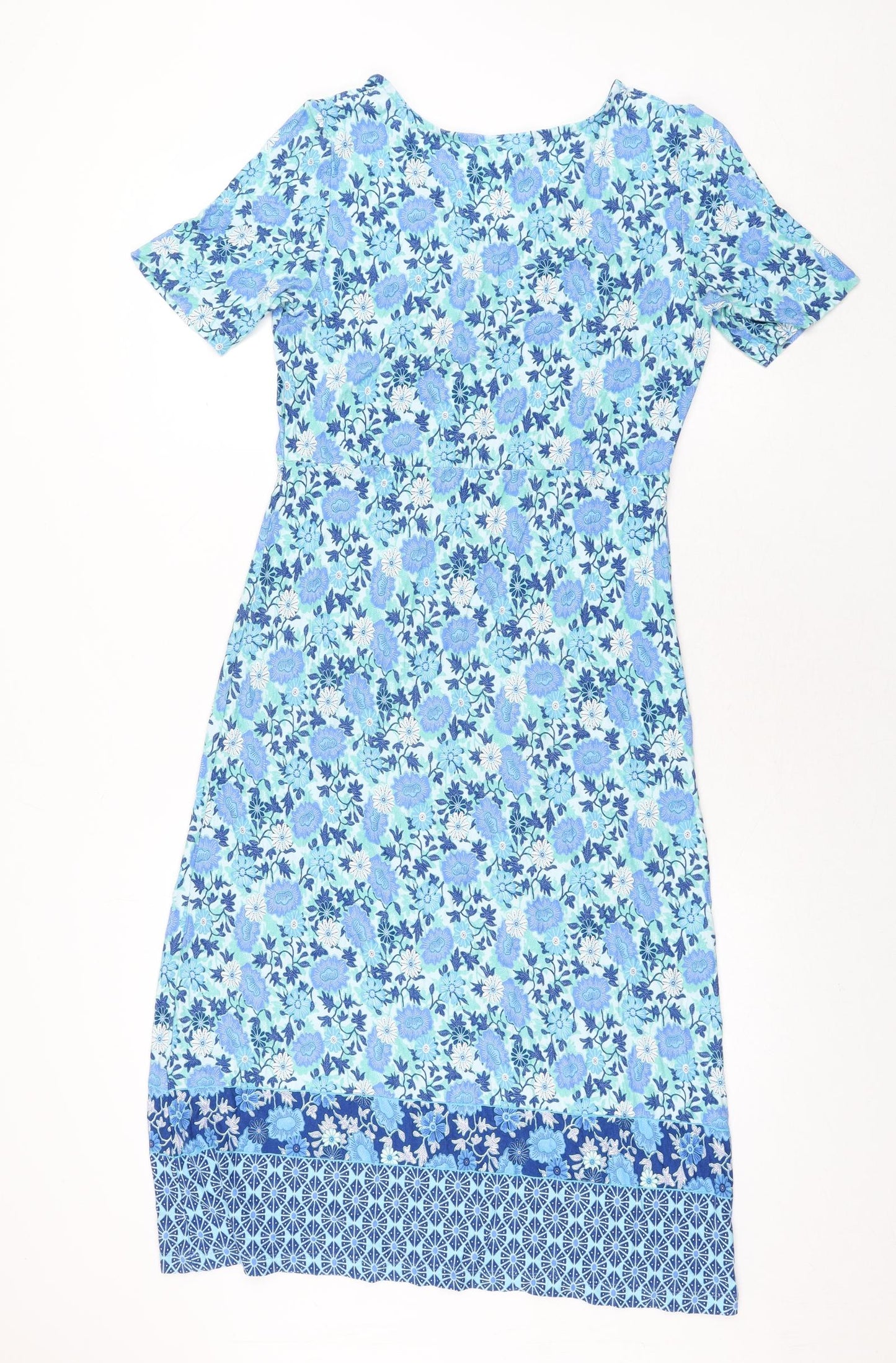 Mona Womens Blue Floral Viscose Shift Size 12 V-Neck Pullover