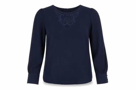 Marks and Spencer Womens Blue Polyester Basic Blouse Size 8 Round Neck - Embroidered Detail