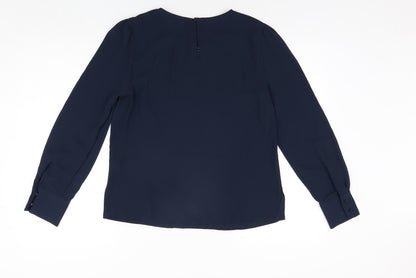 Marks & Spencer Womens Blue Polyester Basic Blouse Size 8 Round Neck - Embroidered Detail