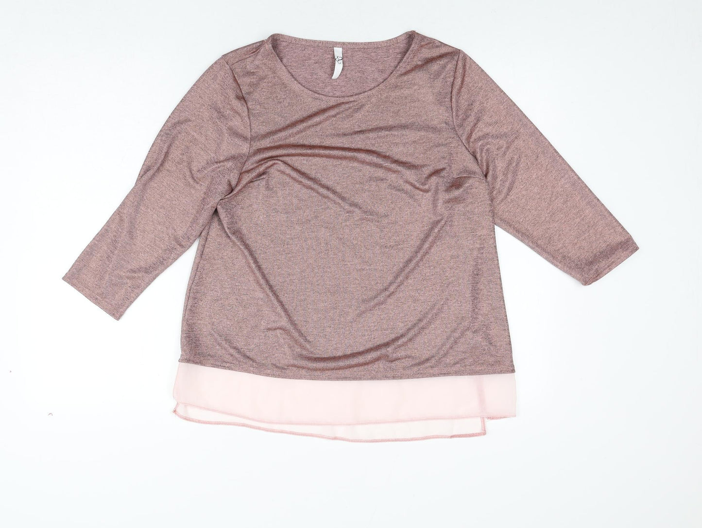 Arcadia Womens Pink Polyester Basic Blouse Size 14 Round Neck