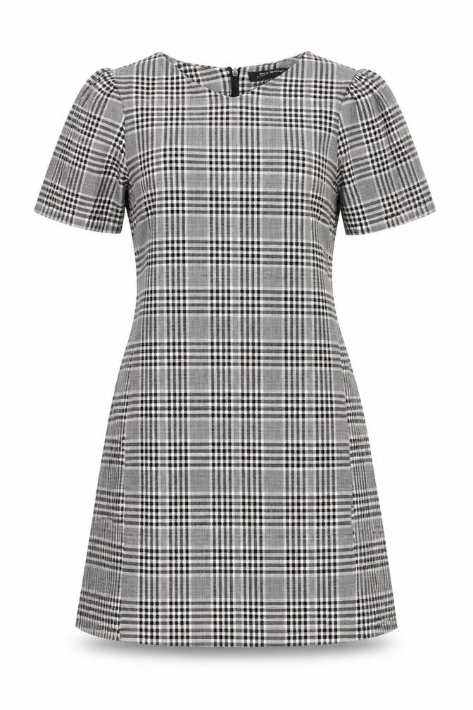 Zara Womens Grey Check Polyester A-Line Size S Round Neck Zip