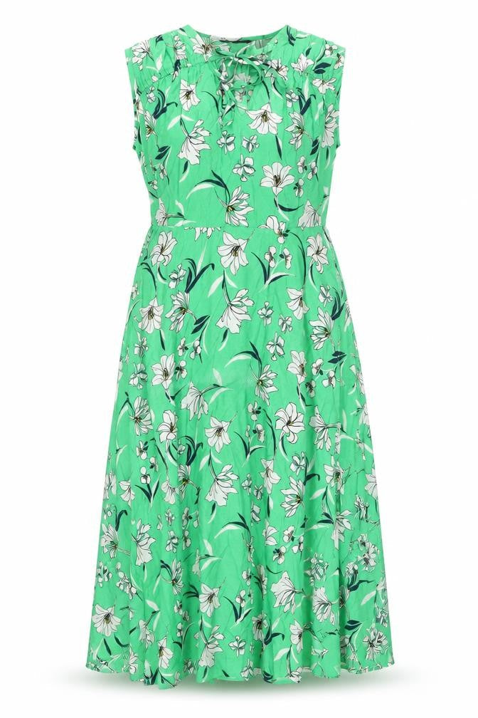Marks & Spencer Womens Green Floral Cotton A-Line Size 8 V-Neck Tie - Frill