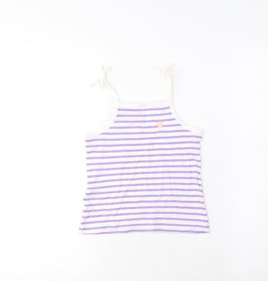 Marks and Spencer Girls Purple Striped Cotton Cropped Tank Size 2-3 Years Square Neck Pullover - Embroidered, Heart