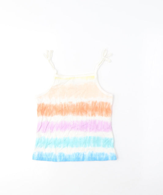 Marks and Spencer Girls Multicoloured Striped Cotton Cropped Tank Size 4-5 Years Square Neck Pullover