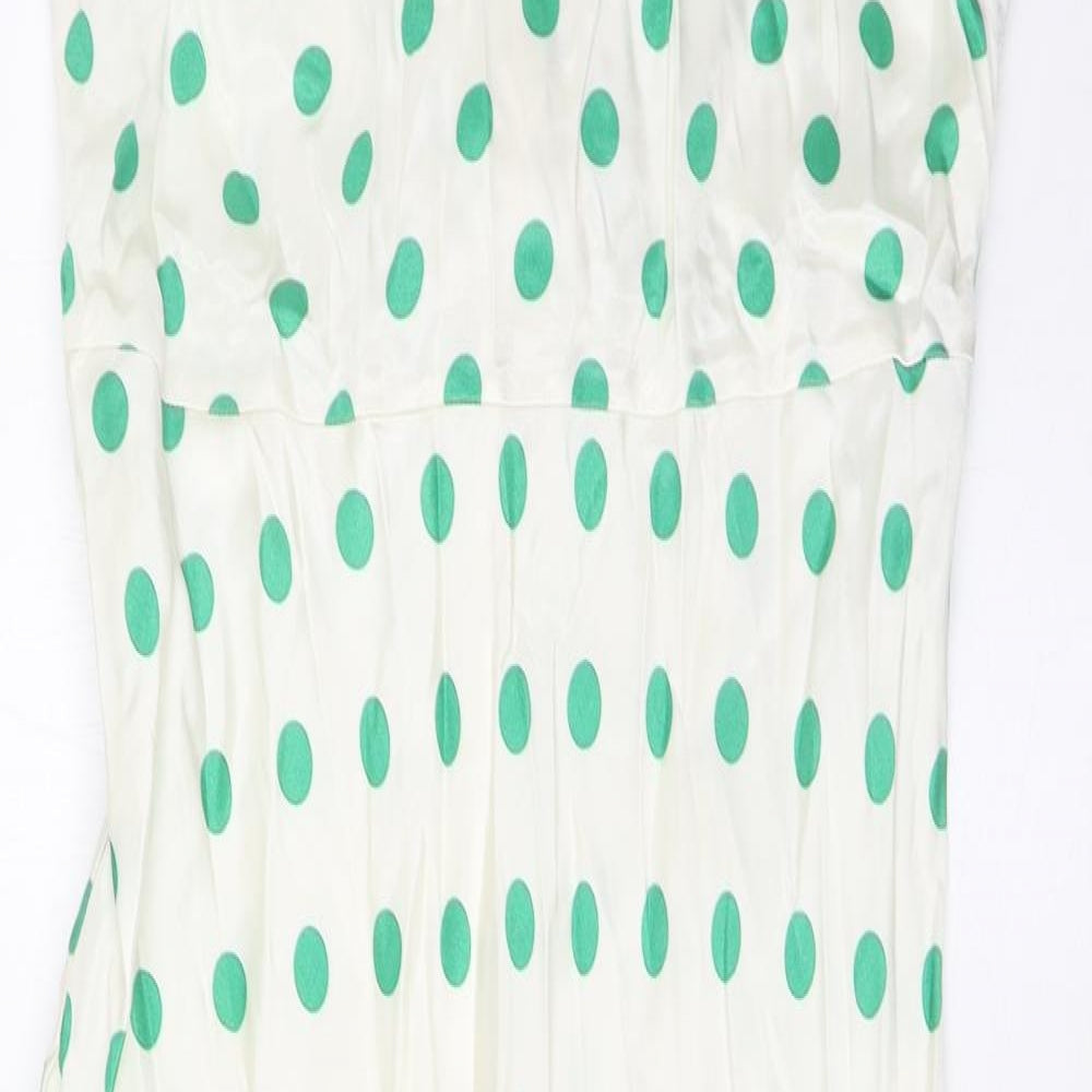 Marks and Spencer Womens Green Polka Dot Viscose A-Line Size 10 Boat Neck Zip - Belted