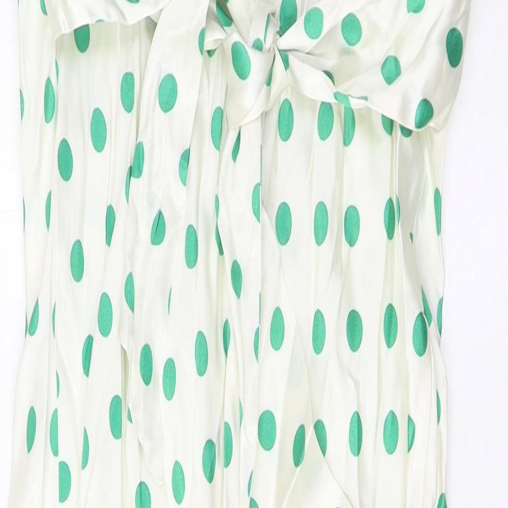 Marks and Spencer Womens Green Polka Dot Viscose A-Line Size 10 Boat Neck Zip - Belted