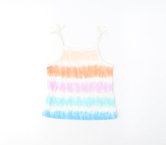 MARKS AND Girls Multicoloured Striped Cotton Cropped Tank Size 3-4 Years Square Neck Pullover