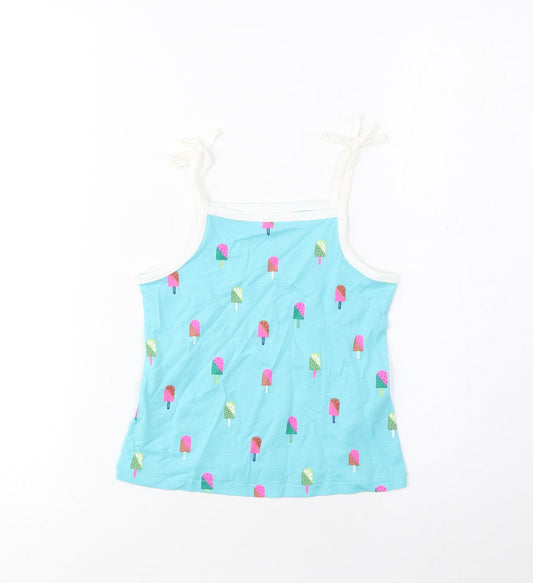 Marks and Spencer Girls Blue Geometric Cotton Cropped Tank Size 3-4 Years Square Neck Pullover