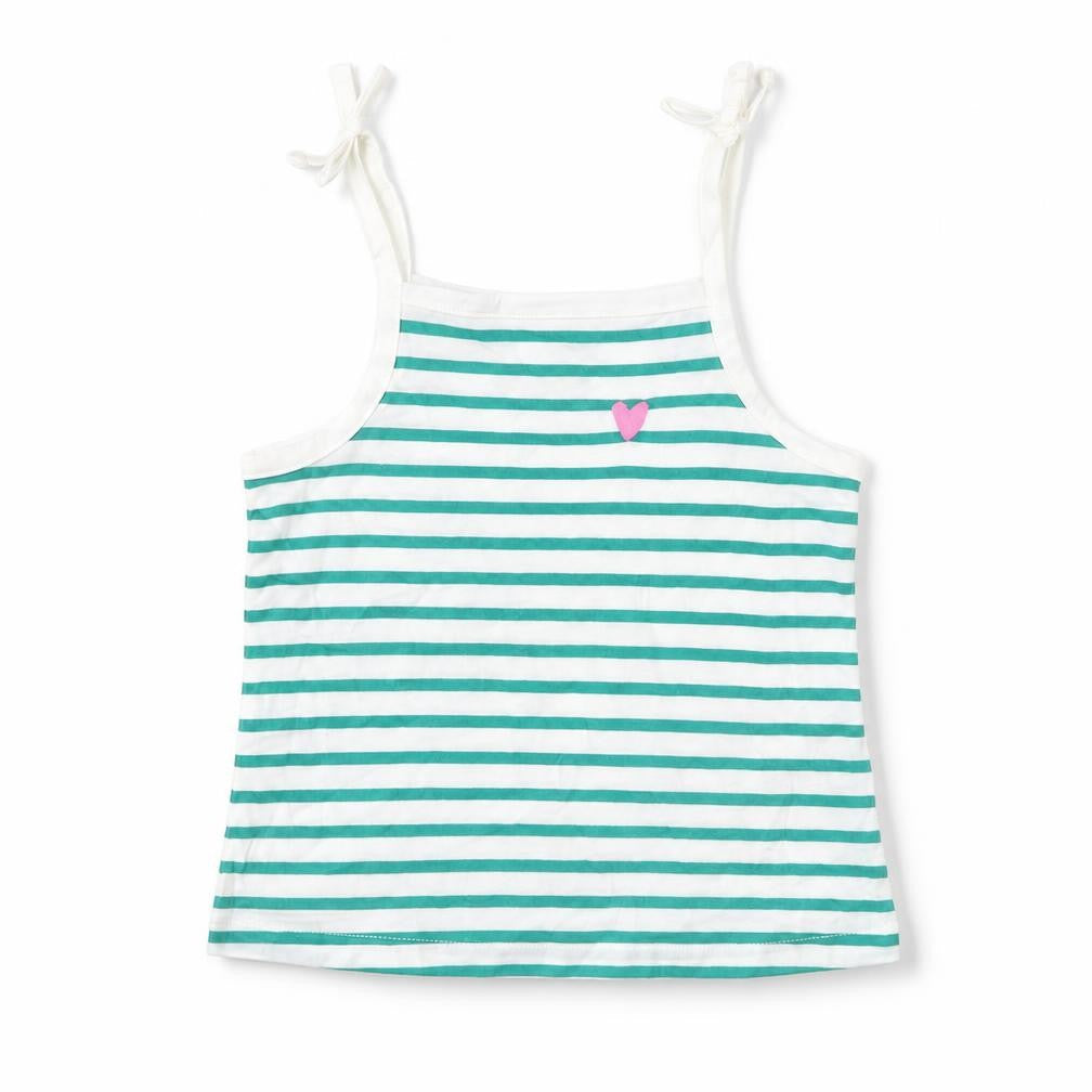 Marks & Spencer Girls Green Striped Cotton Cropped Tank Size 2-3 Years Square Neck Pullover