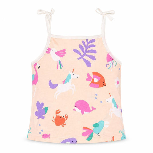 Marks & Spencer Girls Beige Geometric Cotton Cropped Tank Size 2-3 Years Square Neck Pullover