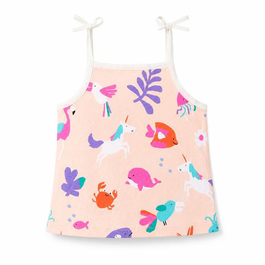 Marks & Spencer Girls Beige Geometric Cotton Cropped Tank Size 2-3 Years Square Neck Pullover