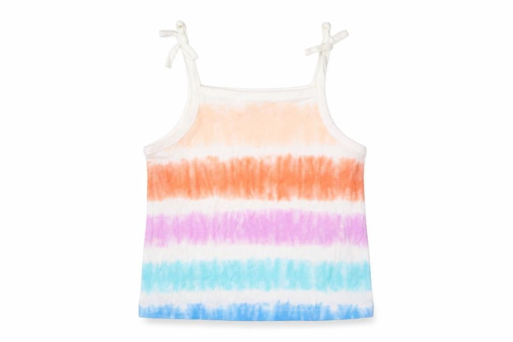 Marks & Spencer Girls Multicoloured Striped Cotton Cropped Tank Size 3-4 Years Square Neck Pullover
