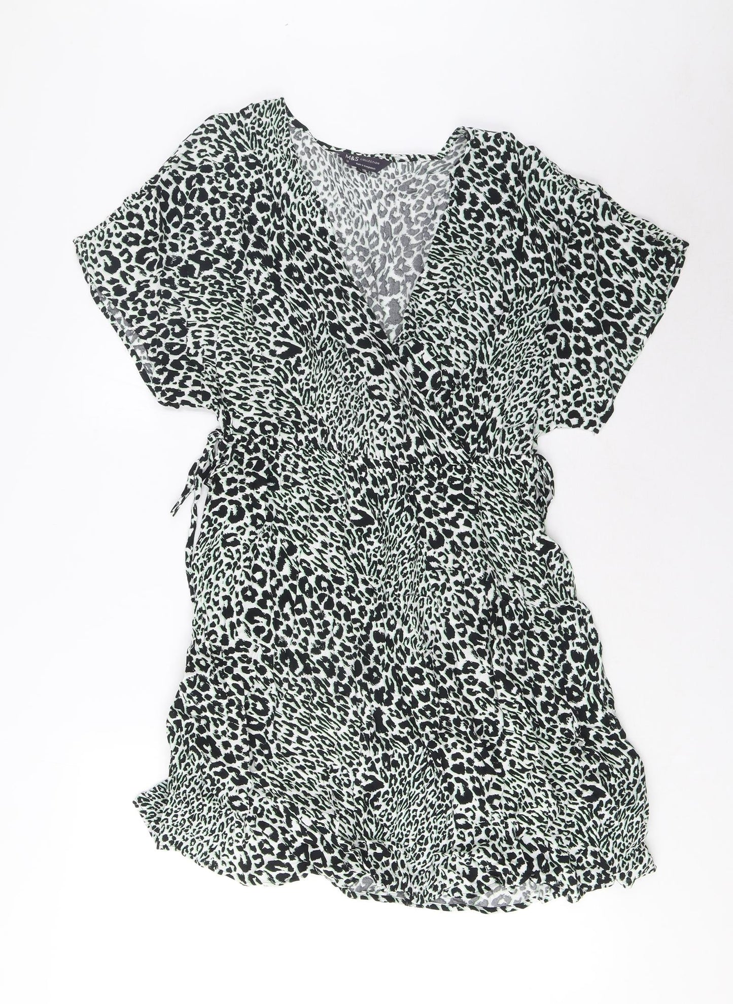 Marks and Spencer Womens Green Geometric Viscose A-Line Size 12 V-Neck Pullover - Elasticated Waist