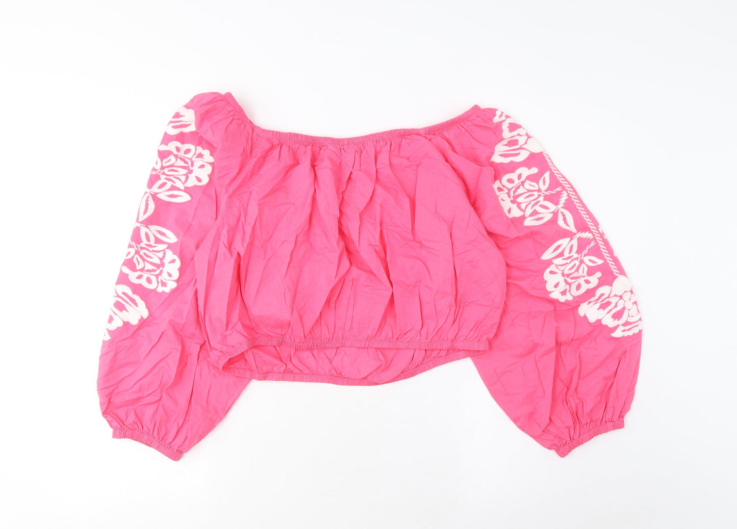 Marks and Spencer Womens Pink Cotton Basic Blouse Size 18 Scoop Neck - Embroidered