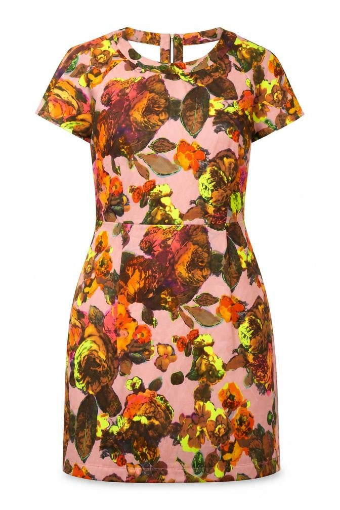 Topshop Womens Multicoloured Geometric Polyester Sheath Size 10 Boat Neck Zip - Pleated