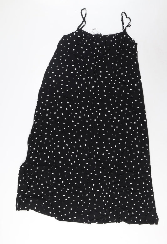 Marks and Spencer Womens Black Geometric Viscose Tank Dress Size 8 Square Neck Pullover