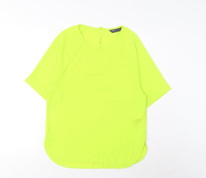 Marks & Spencer Womens Green Polyester Basic T-Shirt Size 6 Crew Neck