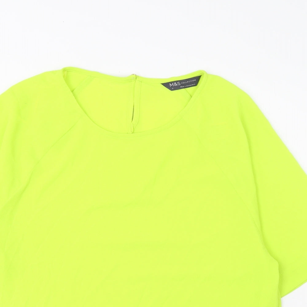 Marks and Spencer Womens Green Polyester Basic T-Shirt Size 6 Crew Neck