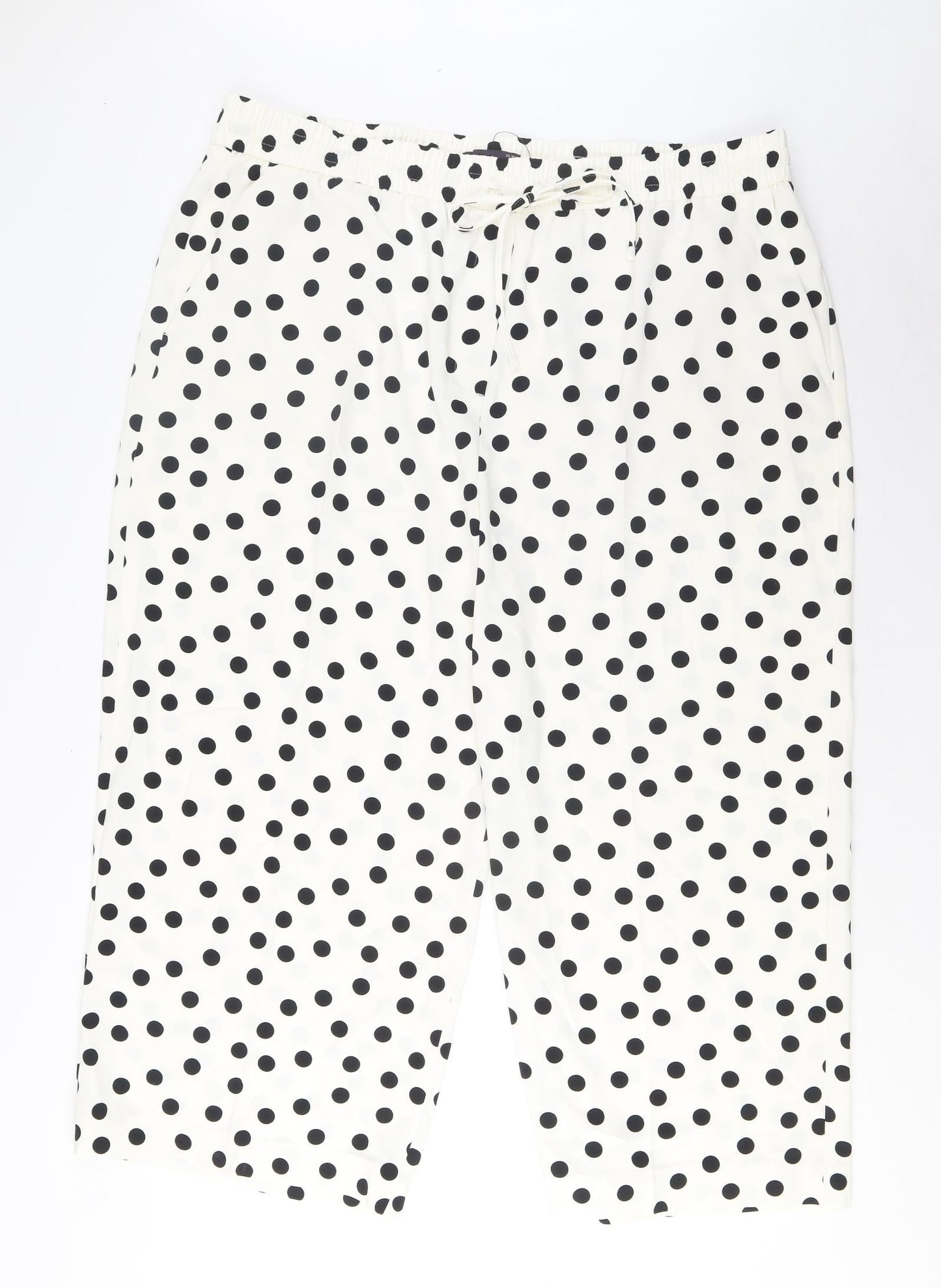 Marks and Spencer Womens White Polka Dot Polyester Wide-Leg Jeans Size 22 L25 in Regular Drawstring - Pockets