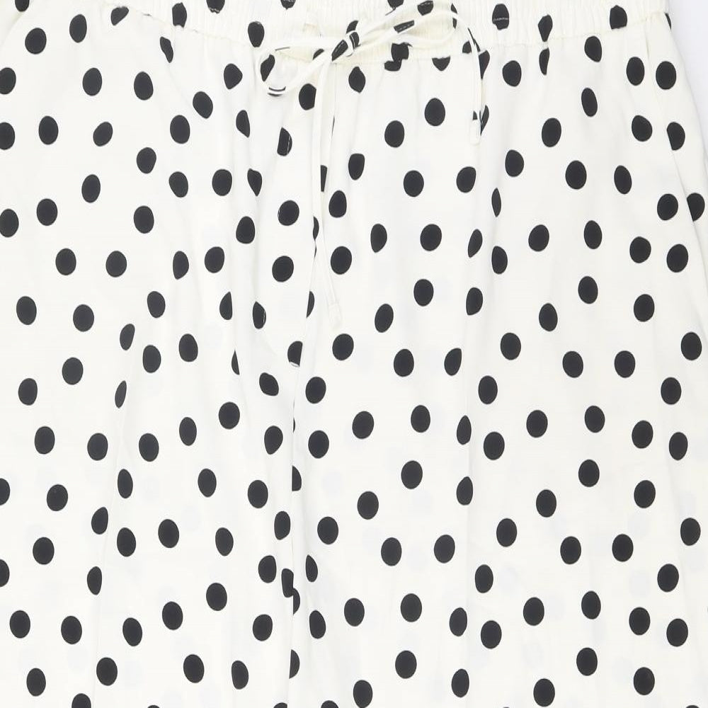 Marks and Spencer Womens White Polka Dot Polyester Wide-Leg Jeans Size 22 L25 in Regular Drawstring - Pockets