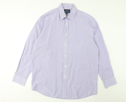 Greenwoods Mens Multicoloured Plaid Cotton Button-Up Size 17 Collared Button