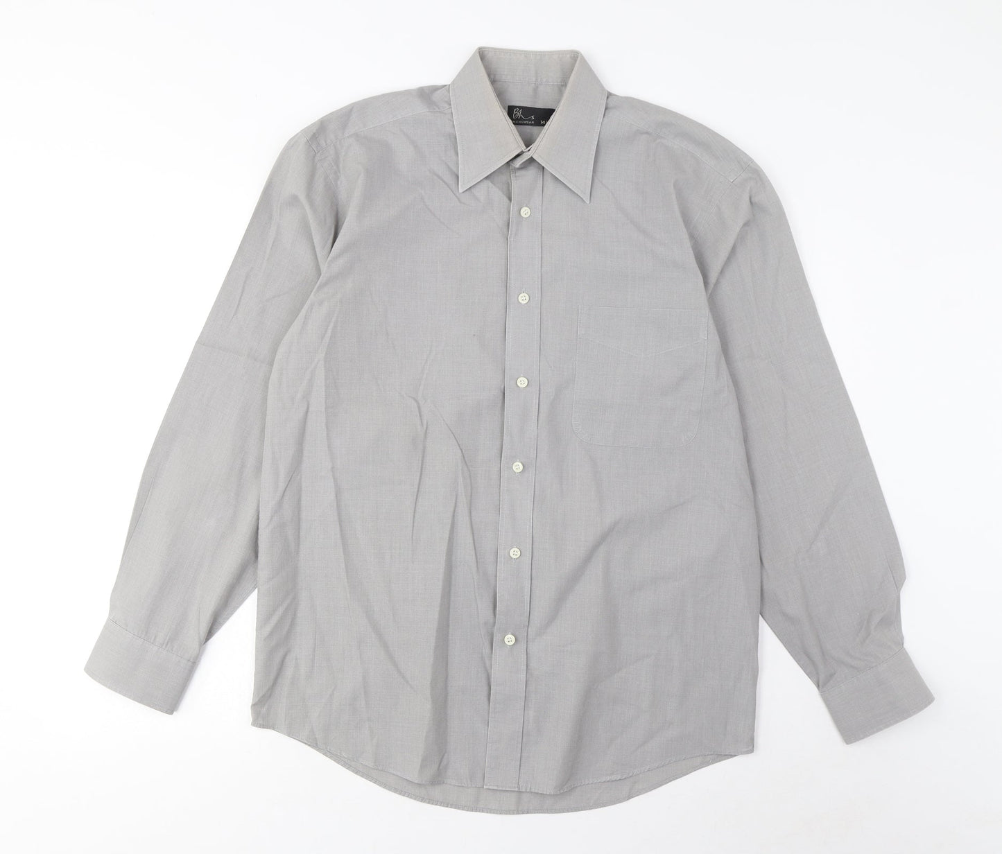 BHS Mens Grey Cotton Button-Up Size 14.5 Collared Button