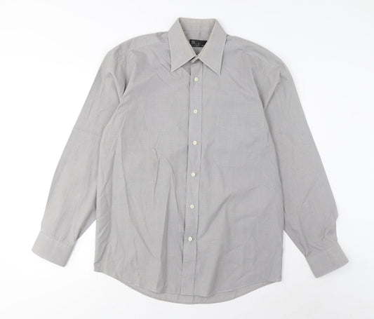 BHS Mens Grey Cotton Button-Up Size 14.5 Collared Button