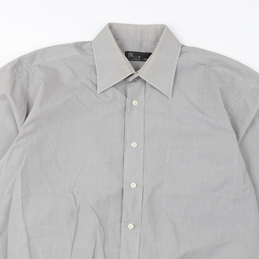 BHS Mens Grey Cotton Button-Up Size 14.5 Collared Button