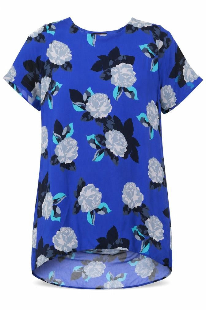 Simply Be Womens Blue Floral Polyester Tunic Blouse Size 20 Round Neck