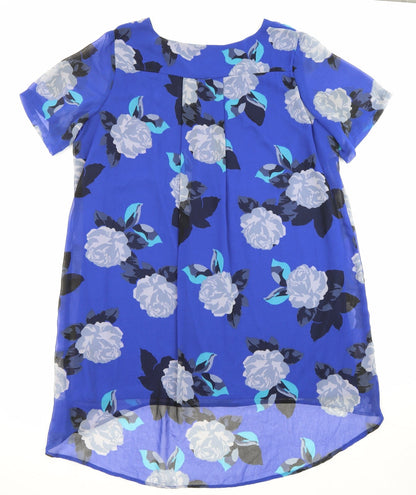 Simply Be Womens Blue Floral Polyester Tunic Blouse Size 20 Round Neck