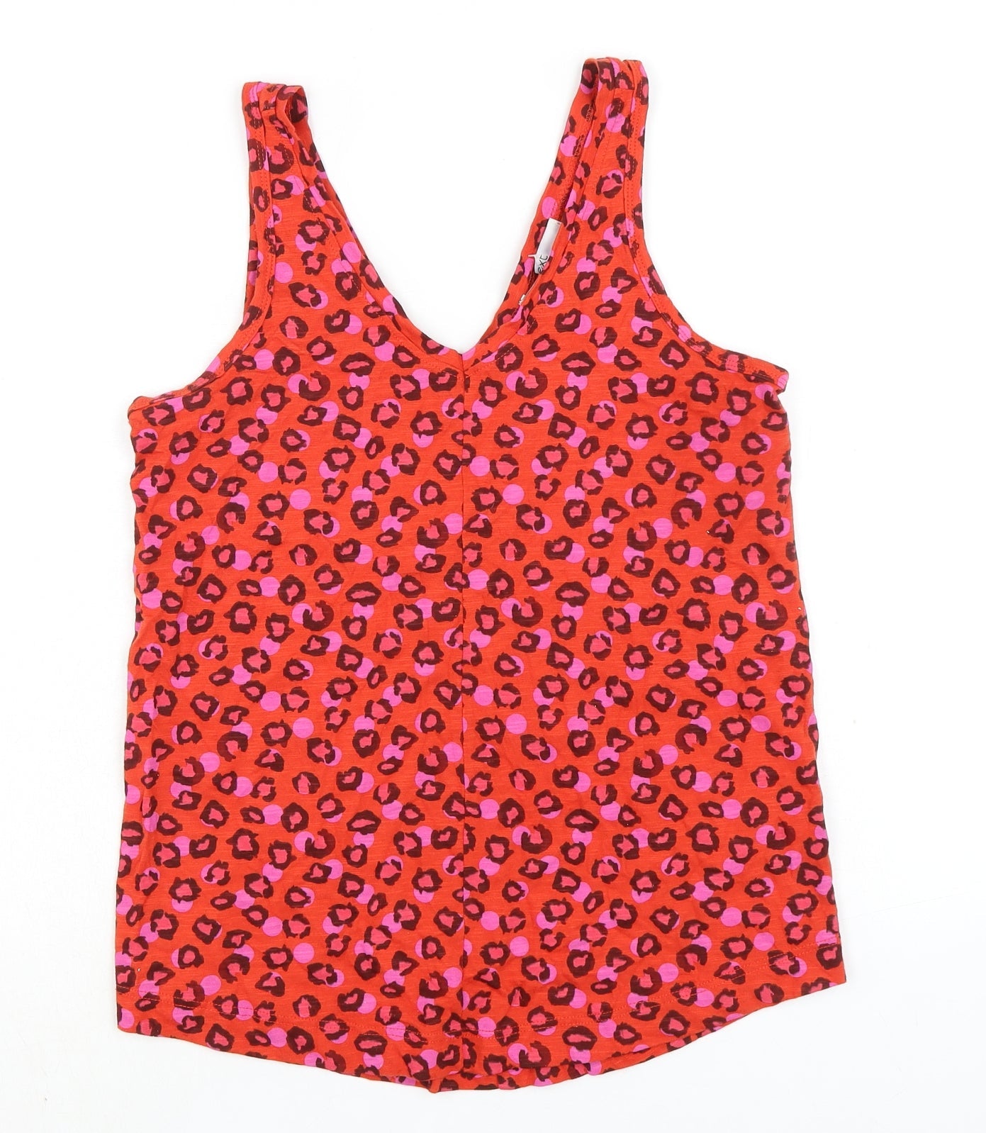 NEXT Womens Orange Animal Print 100% Cotton Basic Tank Size 8 V-Neck