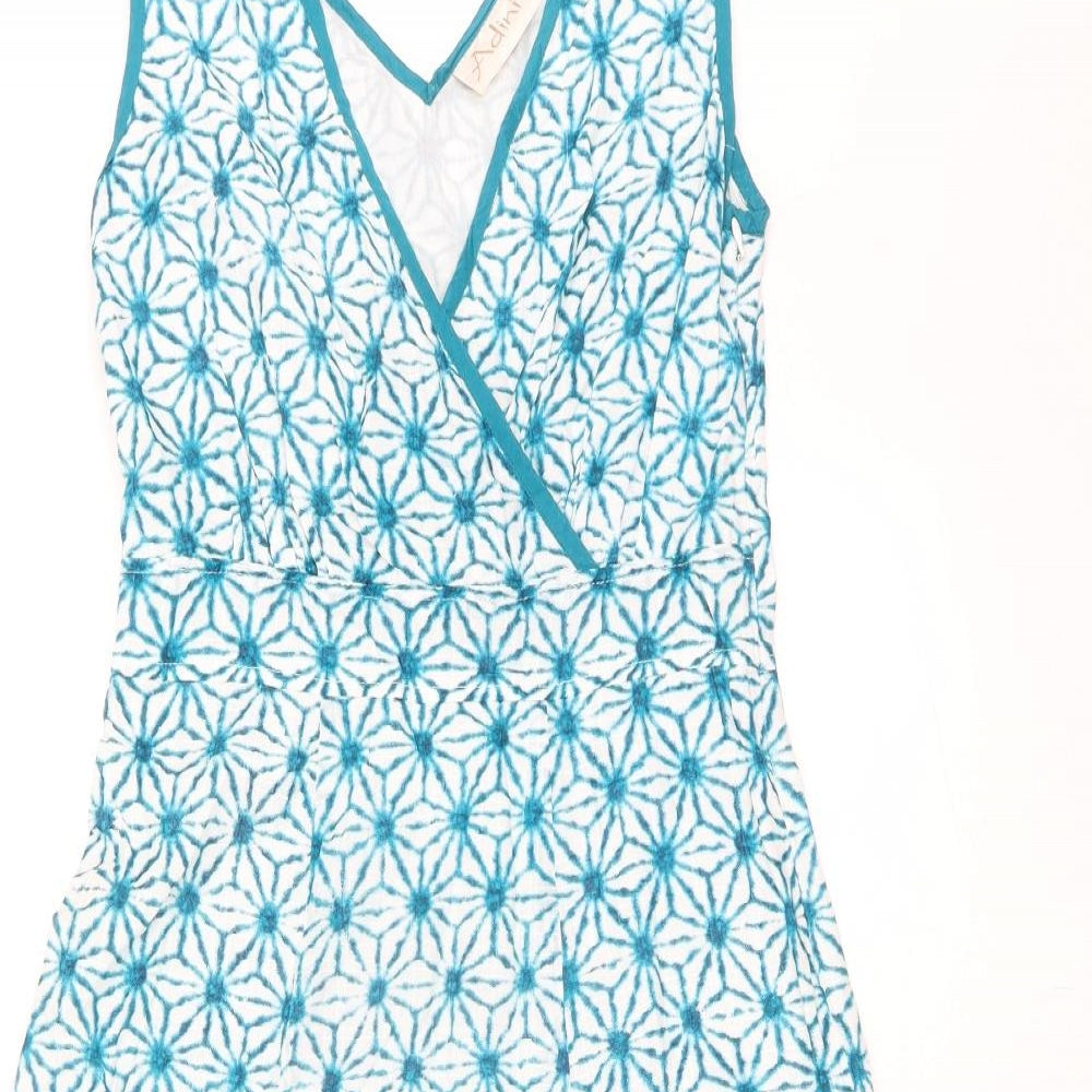 Adini Womens Blue 100% Cotton A-Line Size XS V-Neck Zip - High Empire Line