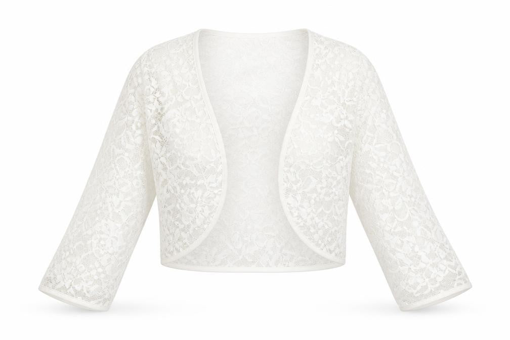 Kate Kasin Womens Ivory V-Neck Polyamide Shrug Jumper Size M - Lace Effect