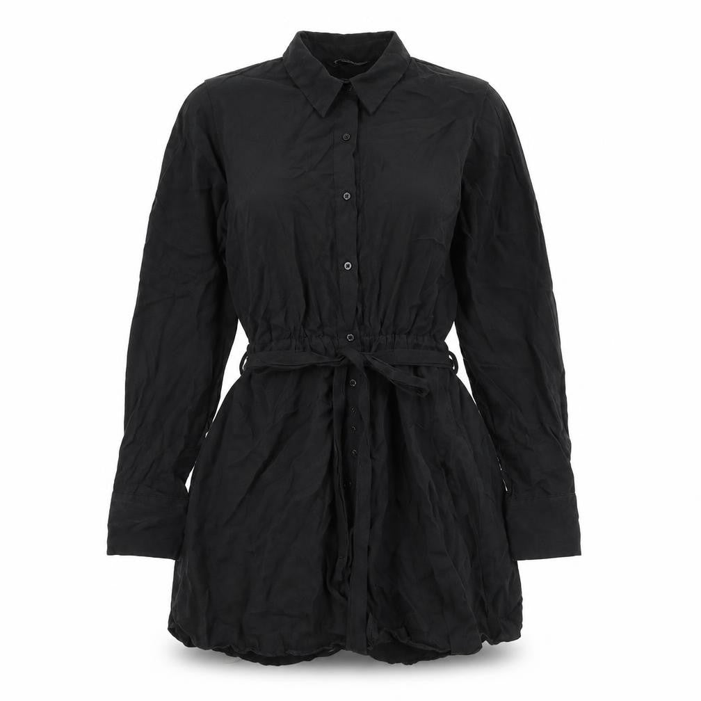 Zara Womens Black Polyester Shirt Dress Size XS Collared Button - Elasticated Waist