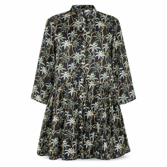 Forever Unique Womens Black Polyester A-Line Size 12 Mock Neck Button - Palm Trees