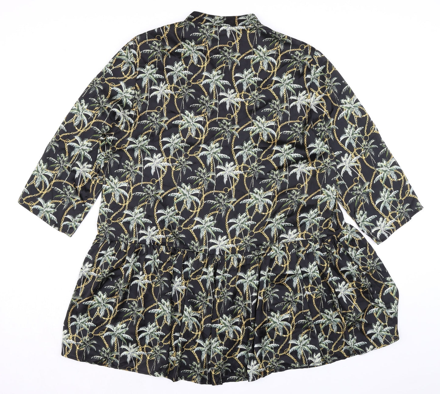 Forever Unique Womens Black Polyester A-Line Size 12 Mock Neck Button - Palm Trees