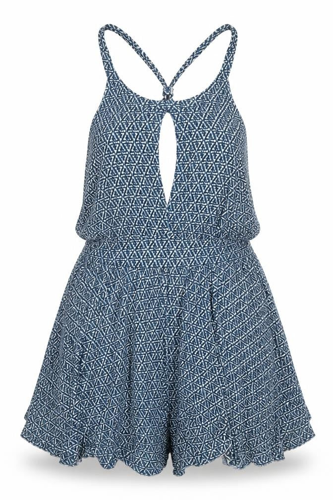 Ecote Womens Blue Viscose Playsuit One-Piece Size M - Open Back