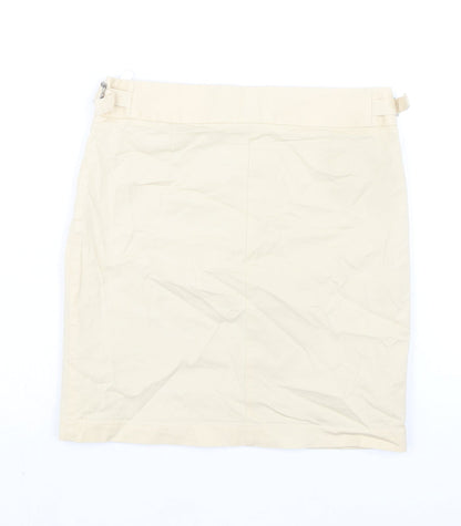 Next Womens Beige Cotton A-Line Skirt Size 10 Zip