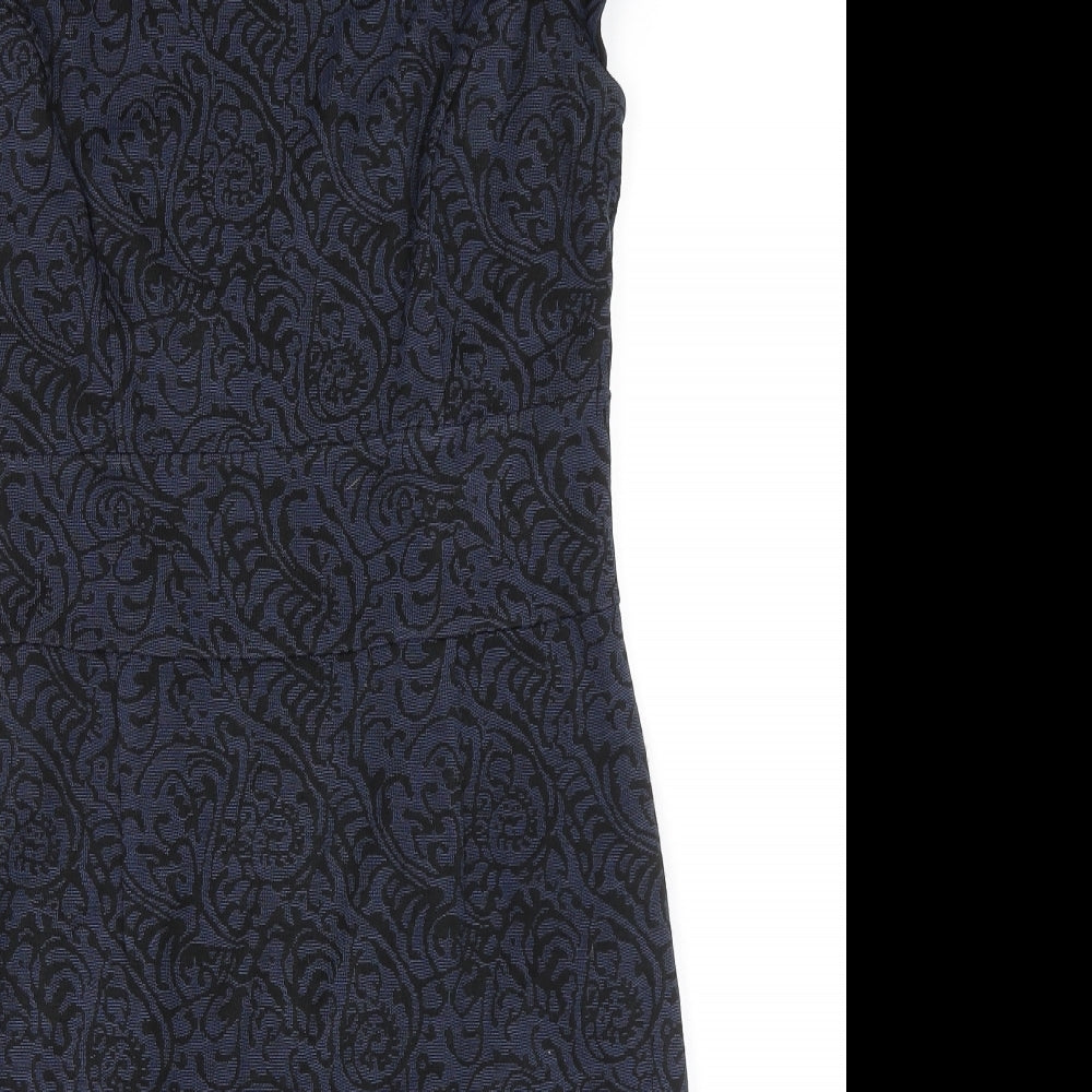 Per Una Womens Blue Acrylic Pencil Dress Size 12 Collared Zip