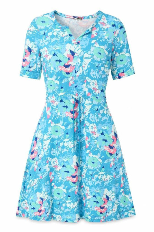 Patra Womens Blue Floral Viscose Fit & Flare Size M Sweetheart - Pull Cord Waist