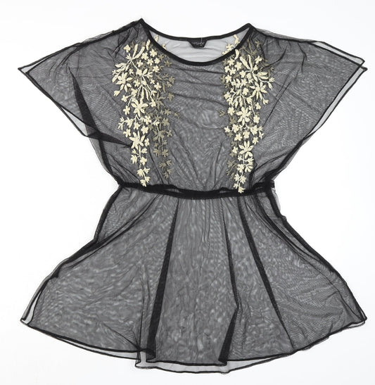 Topshop Womens Black Polyester Basic Blouse Size 10 Boat Neck - Shear