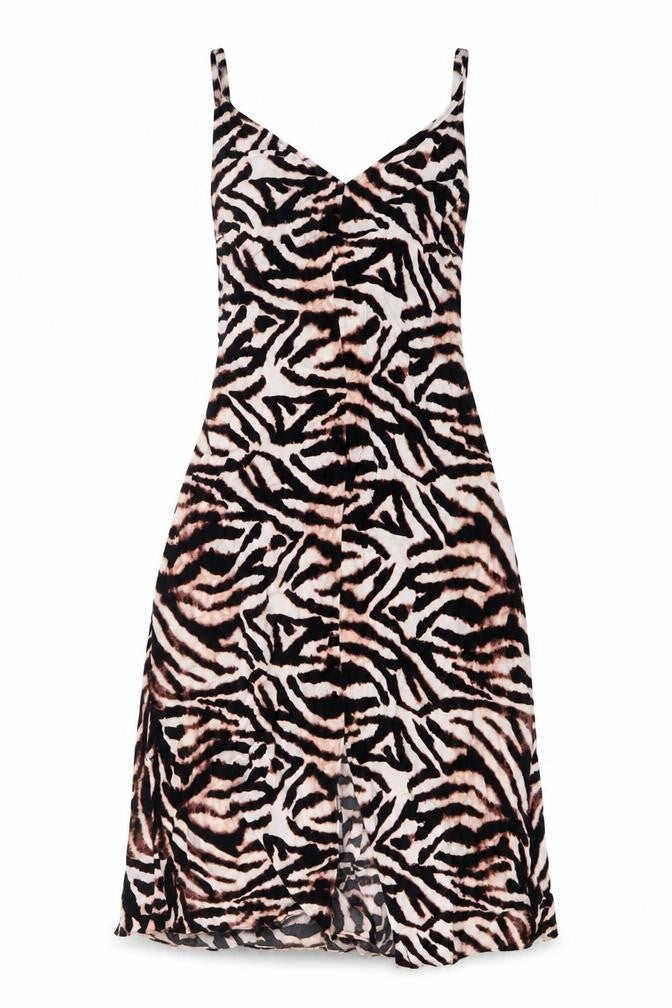 Marks & Spencer Womens Brown Animal Print Viscose A-Line Size 10 V-Neck Tie - Zebra Print