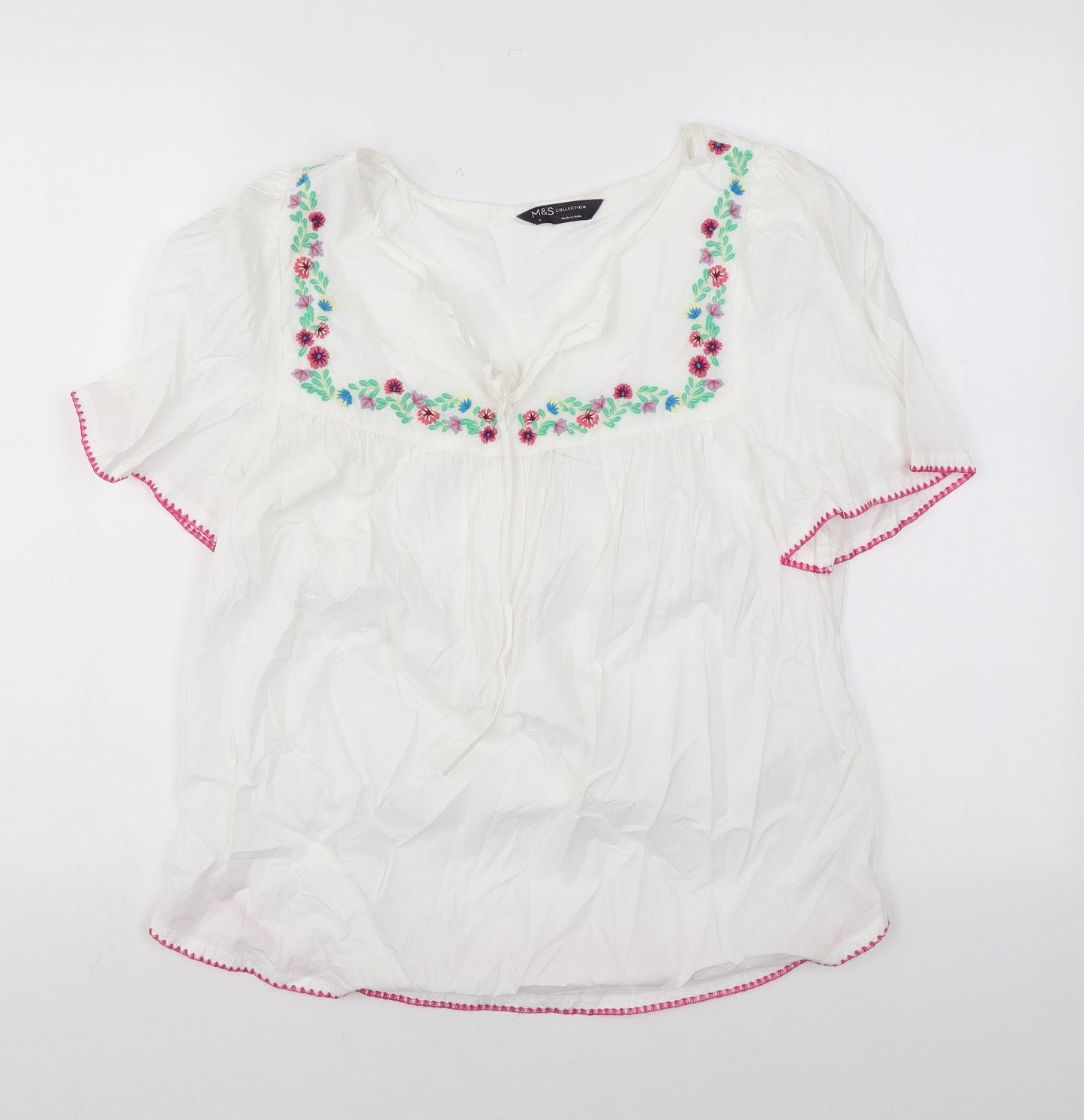 Marks and Spencer Womens White Cotton Basic T-Shirt Size 6 Round Neck